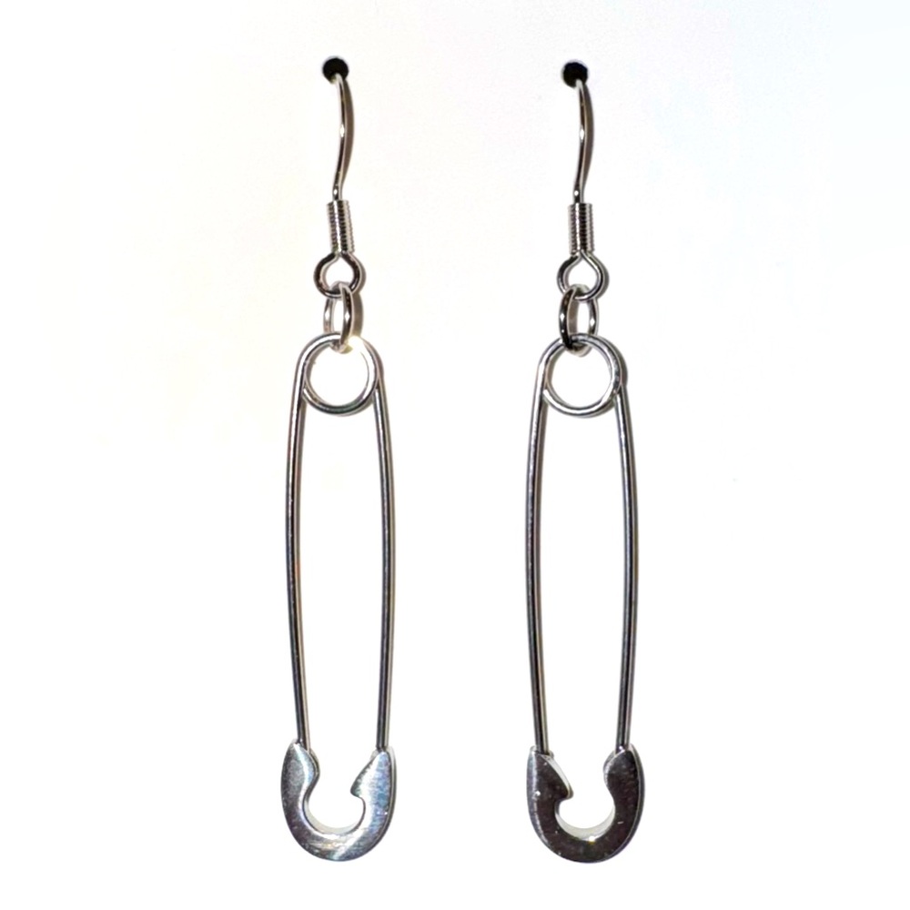 Handmade Silver Safety Pin Drop Earrings